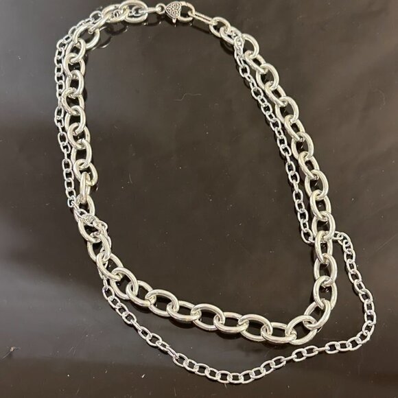 Silver Chain 2 Strand Necklace Lightweight Contemporary Punk Rock Modern Gift - Picture 3 of 6
